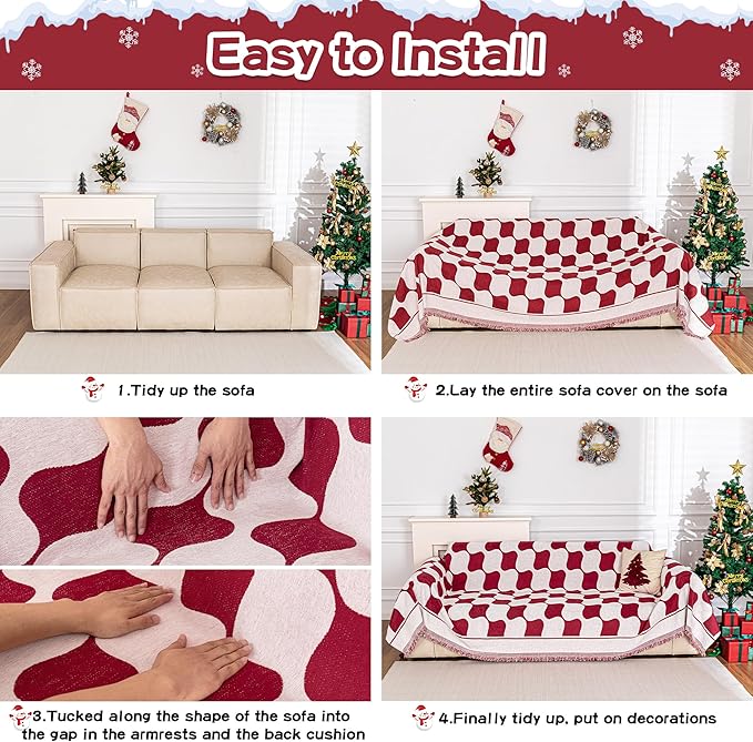 MEETSKY Christmas Couch Cover Red Sofa Slipcover for 2 Seater Couch, Sofa Covers Washable Use Thick Soft Fabric Couch Cover for Dogs, Multi-Use Decorative Couch Protector for Pets, 71" x 118"