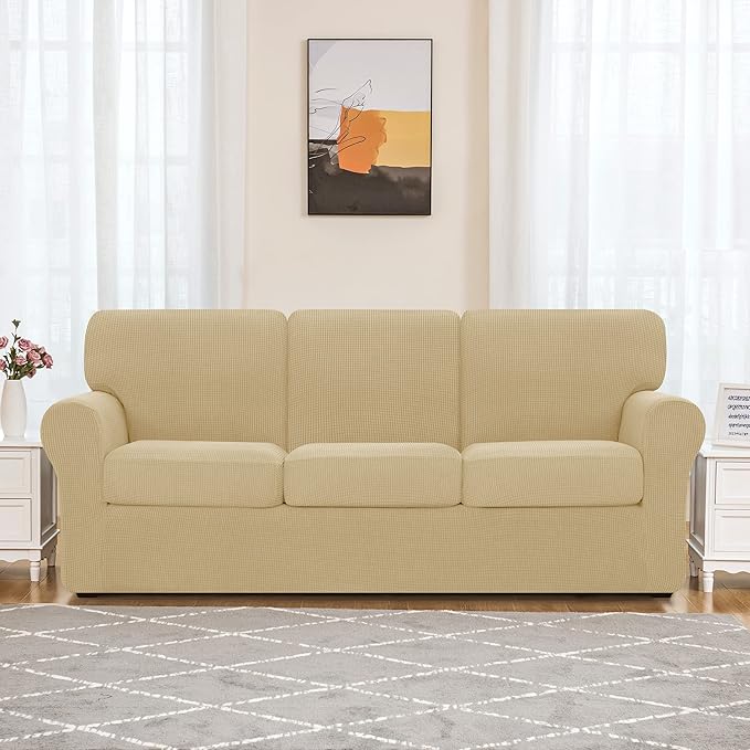 SUBRTEX 7 Pieces Stretch Sofa Slipcover Sets Couch Cover Sets Backrest Cushion Covers Furniture Protector Collection Set for Oversize Sofa Loveseat Chair Slip Covers(Large, New Sand)