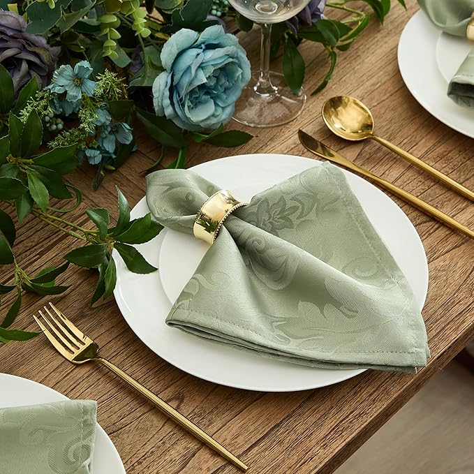 Newbridge Barcelona Damask Fabric Tablecloth, 60 x 102 Inch Rectangle, Sage Green – No Iron, Soil Resistant Table Cover for Dining, Parties and Holidays