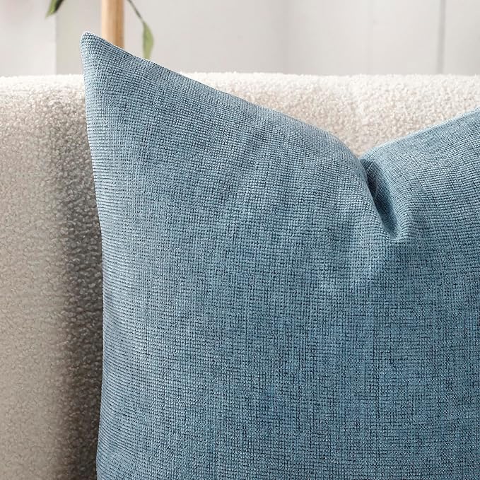 Jepeak 22x22 Inch Decorative Chenille Throw Pillow Covers, Pack of 2 Cozy Concise Pillow Cases Soft Farmhouse Modern Square Cushion Cover for Sofa Couch Bed Home Decor, Dusty Blue