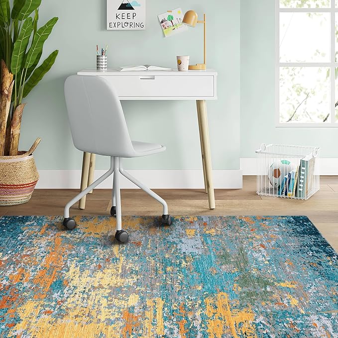 Modern Abstract 2x3 Area Rug Non Slip Non Shedding Low Pile Stain Resistant Rug for Entryway Kitchen Bedroom,Multi Color