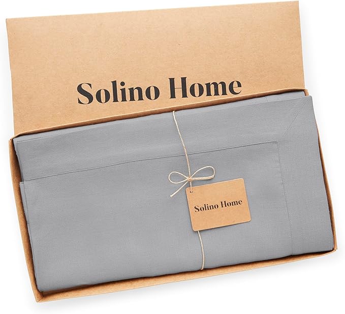 Solino Home Linen Soft Grey Tablecloth 54 x 72 Inch - 100% Pure Linen Rectangular Tablecloth - Machine Washable Table Cloth for Fall, Autumn, Thanksgiving, Christmas, Winter - Fete