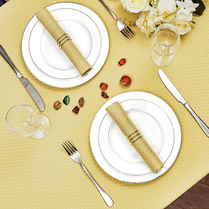 Rectangle Table Cloth Linen Farmhouse Stainproof Waterproof Washable Polyester Oblong Rectangular Fabric Table Cover for Kitchen Dining Dinner (Gold A, 60 X 144 Inch)