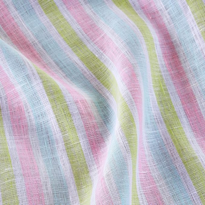 Solino Home Linen Tablecloth 60 x 108 Inch - 100% Pure Linen Multicolor Palm Beach Stripe Table Cloth for Rectangle Tables - Machine Washable Tablecloth