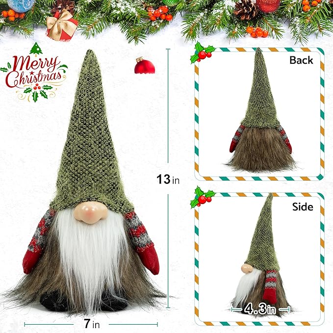 Gnome Christmas Decorations, Gnome Ornaments Swedish Tomte Elf Stuffed Dwarf, Indoor Holiday Plush Decor for Home Mantel Shelf Table Window Apartment Kitchen Party Gifts