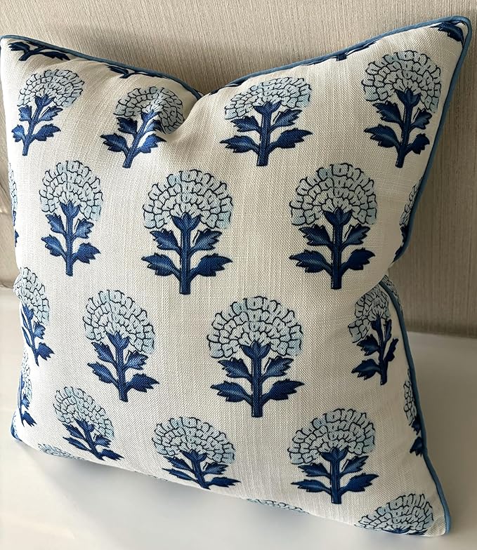 Babur Floral Printed Decorative Square Accent Throw Pillow Cover - Decor for Living Room, Sofa, Chair, Patio, Car, Balcony, Bench, Porch, Nursery, Office, Bedroom - 20x20 Inches, Blue