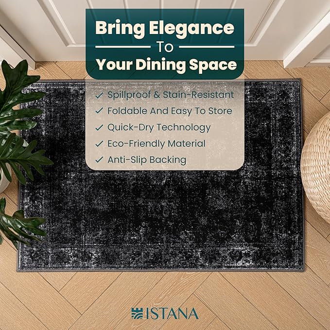Istana 2x3 Area Rug - Black Boho Rugs for Living Room 2x3 - Foldable Small Rugs for Bedroom - Stain Resistant Washable Rug Non Slip - Eco-Friendly Area Rugs Indoor