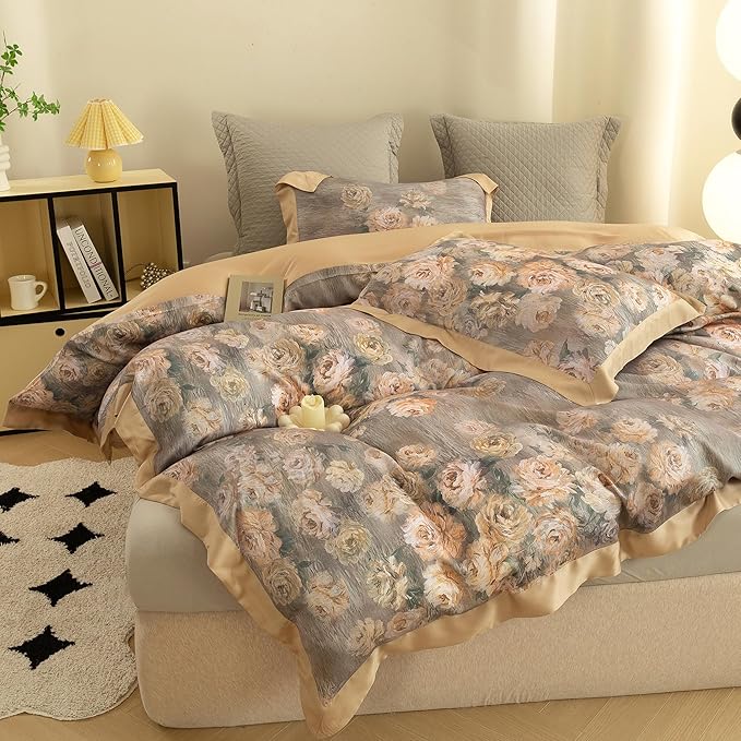 ECOCOTT Bedding 3-Piece Duvet Cover Queen Size – Silky Soft 100% Lyocell, Cooling & Breathable for Hot Sleepers, Ultra-Smooth with Modern Feathered Pattern, Moisture-Wicking