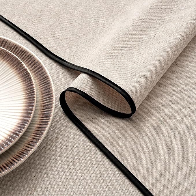 MIULEE Ivory-Black Linen Polyester Tablecloth 60x84 Inch Rectangle Table Cloth Waterproof,Stain Resistant & Wrinkle Resistant for Dining Party Wedding