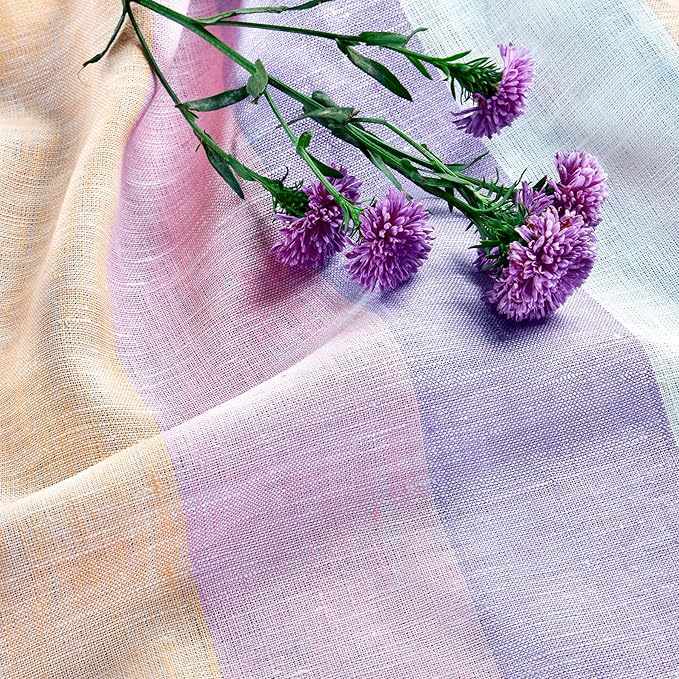 Solino Home Linen Square Tablecloth 50 x 50 Inch - 100% Pure Linen Multicolor Gelato Stripe Table Throw - Machine Washable Tablecloth