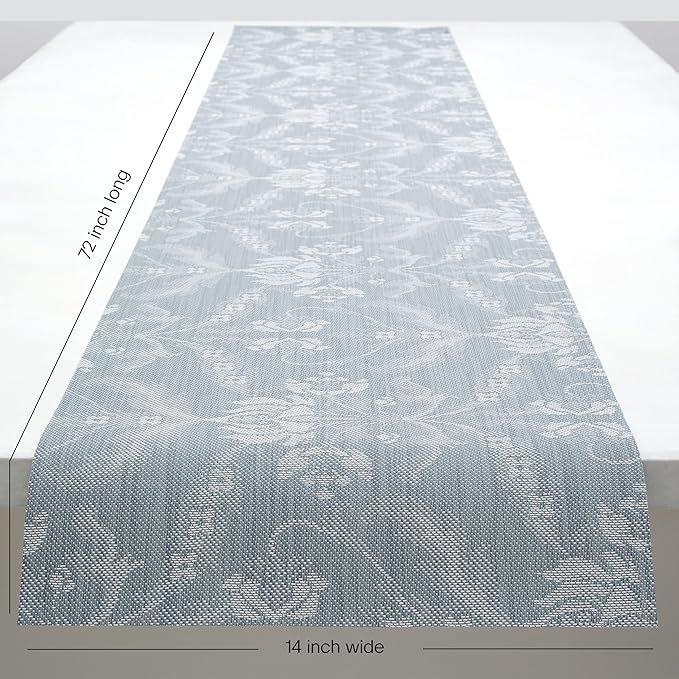 Martha by Martha Stewart | Chilewich Damask Table Runner in Sea - Easy Care Woven Textile - Indoor/Outdoor - Stain/Fade Resistant - 14" x 72"