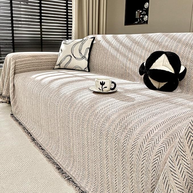 Nobildonna Sofa Cover Washable Soft Thicken Chenille Couch Cover with Tassel,Waterproof Sofa Slipcover for 2-3 Cushion Couch,Sectional Sofa,L-Shaped Furniture Protector Pet-Friendly,Brown 71"x118"