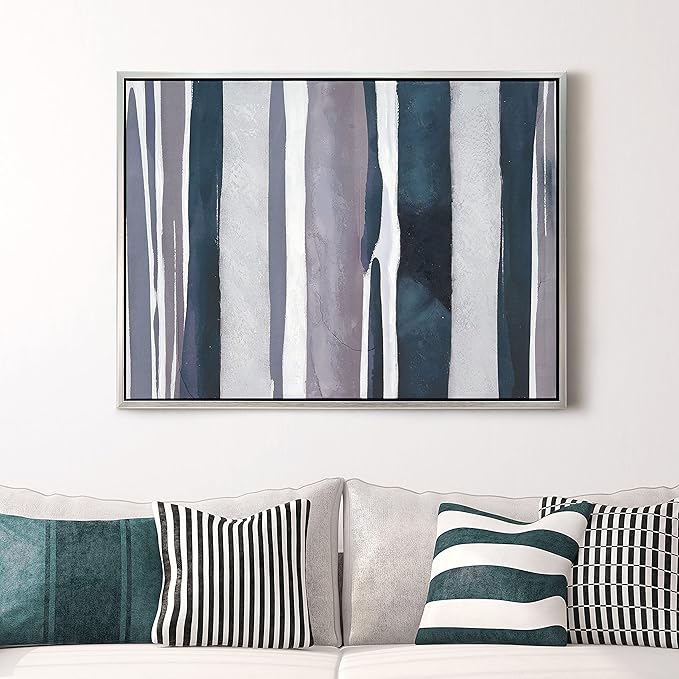 Empire Art Direct Abstract Wall Art Textured Hand Painted Canvas by Martin Edwards, Champagne Frame, 40" x 30", Cobalt Streaks 2