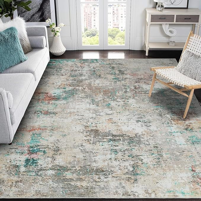Modern Abstract Area Rug 8x10 Non Slip Non Shedding Rug Low Pile Stain Resistant for Bedroom Living Room,Colorful