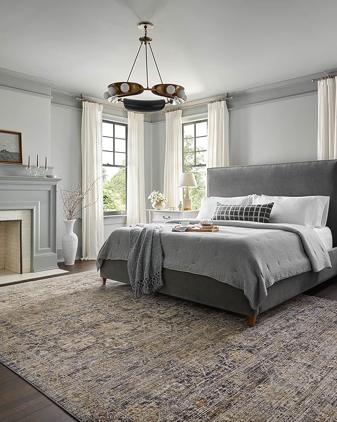 Loloi Jean Stoffer Katherine Collection KES-02 Charcoal/Gold 2'-7'' x 8'-0'', .25" Pile Height, Runner Rug