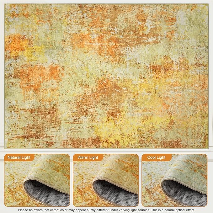 Washable Area Rug for Living Room 6x9 - Neutral Modern Abstract Rugs, Soft Non Slip Carpet with for Bedroom, Under Dining Room Table, Home, Office, Dorm - Yellow Brick