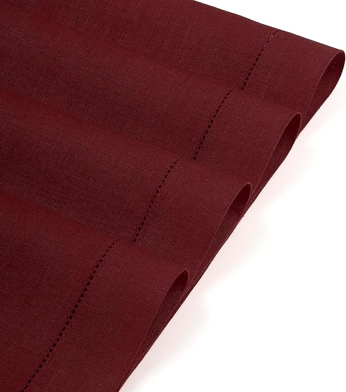 D'Moksha Homes Linen Placemats Set of 4 - Classic Hemstitch Dark Red Placemats 14 x 19 Inch - 100% Pure Linen Table Mats for Winter, Christmas, Holiday - Handcrafted and Machine Washable