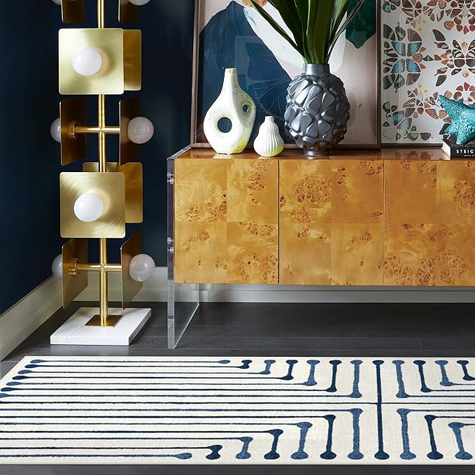 RUGGABLE x Jonathan Adler Machine Washable Modern Area Rug – Inkdrop Slate Blue 4x6, Stain-Resistant, Non-Slip – Medium Rugs for Living Room, Bedroom, Hallway, Entryway & Office–with Cushioned Pad