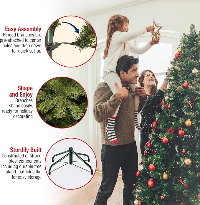 National Tree Company 7.5 ft Pre-Lit North Valley Spruce Artificial Christmas Tree, 550 Multicolor Lights, 1,346 Tips, Includes Stand, Green