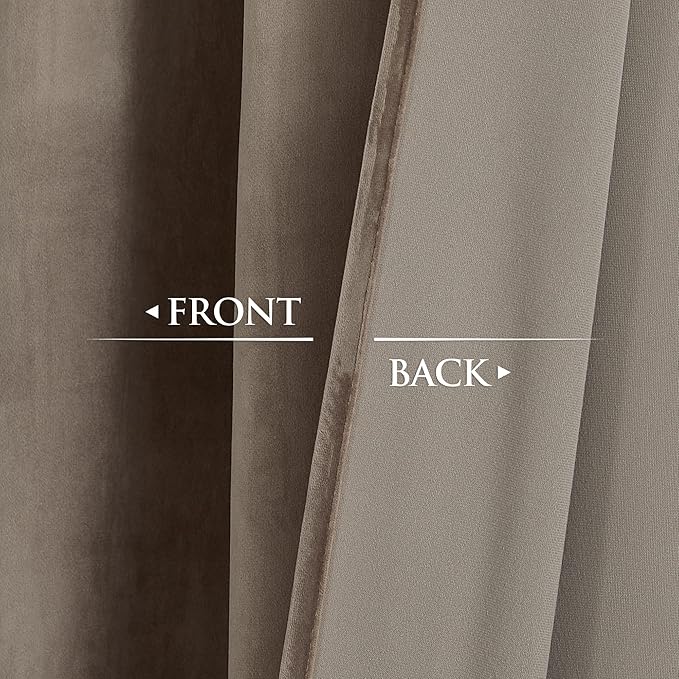 StangH Taupe Velvet Curtains Rustic Panels Light Dimming for Kids Nursery, Solid Back Tab Drapes Heat & Cold Blocking for Sliding Door Soundproof for Study, W42x L90, 2 Panels