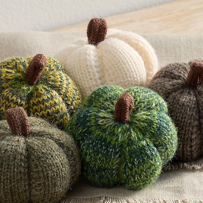 Your Heart's Content Cozy Mini Knit Pumpkins Set of 5 Juniper Green Fall Home décor, Table top Bowl Filler, Gift for New Apartment (Juniper 2.5 Inch Set)