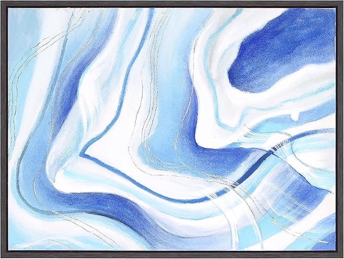 Empire Art Direct Abstract Wall Art Textured Hand Painted Canvas by Martin Edwards, Matte Black Frame, 40" x 30", Sky Elixer