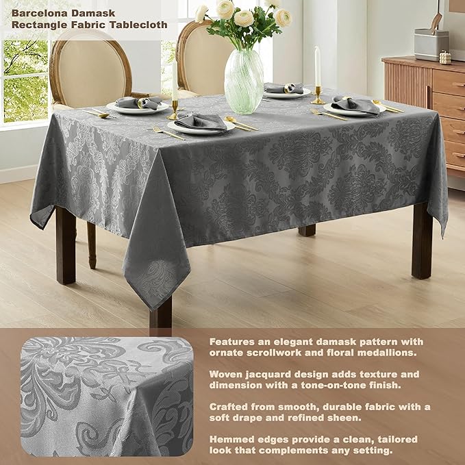 Newbridge Barcelona Damask Fabric Napkins, Set of 4, Grey – No Iron, Soil Resistant Cloth Napkins for Dining, Parties and Holidays
