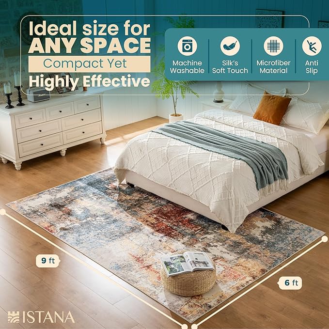 Istana 6x9 Area Rug - Multi/Red Rugs for Living Room 6x9 - Foldable Boho Rugs for Bedroom - Stain Resistant Washable Rug - Eco-Friendly Area Rugs - Easy to Clean Living Room Rug