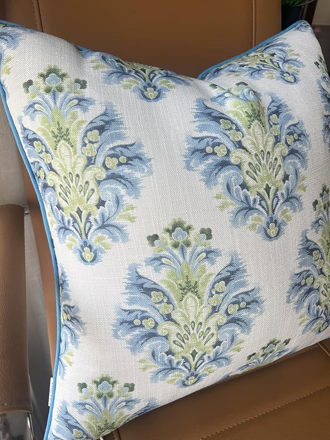 Haynes Damask Printed Decorative Square Accent Throw Pillow Cover - Decor for Living Room, Sofa, Chair, Patio, Car, Balcony, Bench, Porch, Nursery, Office - 22x22 Inches, Blue