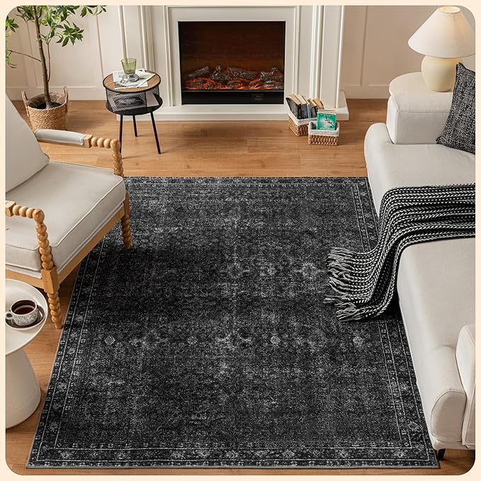 Istana 5x7 Area Rug - Black Rugs for Living Room 5x7 - Foldable Rugs for Bedroom - Stain Resistant Washable Rug - Eco-Friendly Boho Area Rugs - Easy to Clean Living Room Rug