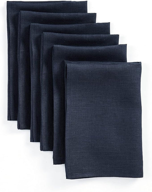 Solino Home Navy Blue Linen Napkins Set of 6-100% Pure Linen Dinner Napkins 20 x 20 Inch for Christmas, Holiday, Winter, New Year - Fete