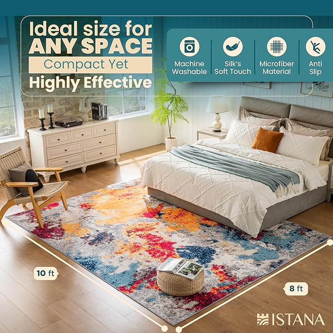 Istana 8x10 Area Rug - Multi Colors 8x10 Rugs for Living Room - Foldable Rugs for Bedroom - Stain Resistant Washable Rug - Eco-Friendly Area Rugs - Easy to Clean Living Room Rug
