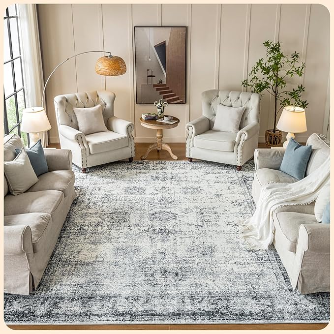 Istana Living Room Rug 10x14 - Navy 10 x 14 Area Rug - Foldable Machine Washable Area Rugs 10x14 10x14 Area Rugs Boho - Stain Resistant Washable Rug 10x14