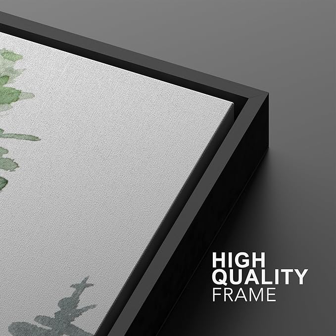 SIGNWIN Framed Wall Art Print Set Watercolor Green & Gray Forest and Birds Nature Wilderness Illustrations Modern Art Rustic Relax/Calm Multicolor for Living Room, Bedroom, Office - 24"x36"x2 Black