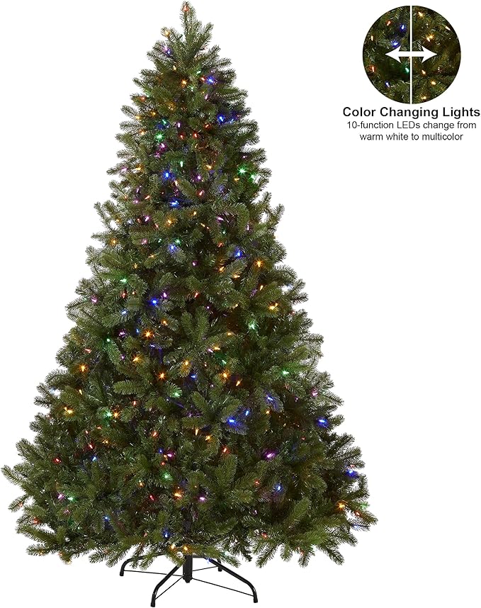 National Tree Company 6.5 ft Pre-Lit Downswept Douglas Fir Artificial Christmas Tree, 650 LED Lights, 1,227 Tips, PowerConnect, Foot Pedal, 10 Light Functions, Includes Stand, Green