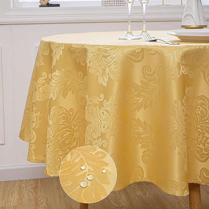 Rectangle Table Cloth Linen Farmhouse Stainproof Waterproof Washable Polyester Oblong Rectangular Fabric Table Cover for Kitchen Dining Dinner (Gold, 70" (Round))