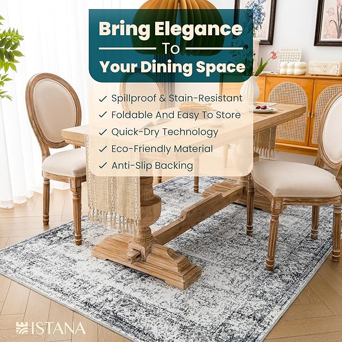 Istana 5x7 Rugs - White Cream/Grey Area Rug - Kid & Pet Friendly Living Room Area Rugs 5x7 - Non Shedding Plush Area Rugs - Foldable Rugs for Bedroom - Eco-Friendly Washable Area Rug