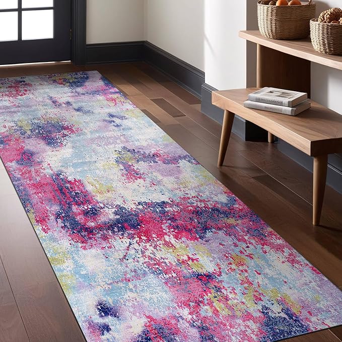 Non Slip Rugs 2x7 Modern Abstract Easy Silk Rubber Backing Soft Runner Rug for Hallways Easy to Clean Non Shedding Kitchen for Laundry Room Indoor Area Carpet (Lilac - Purple, 2x7)