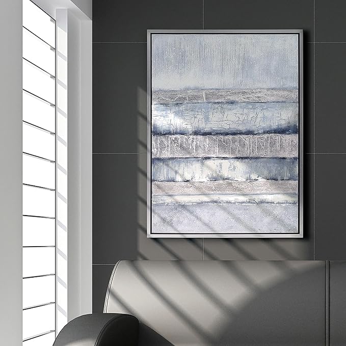 Empire Art Direct Abstract Wall Art Textured Hand Painted Canvas by Martin Edwards, Champagne Frame, 40" x 30", Winter Steps