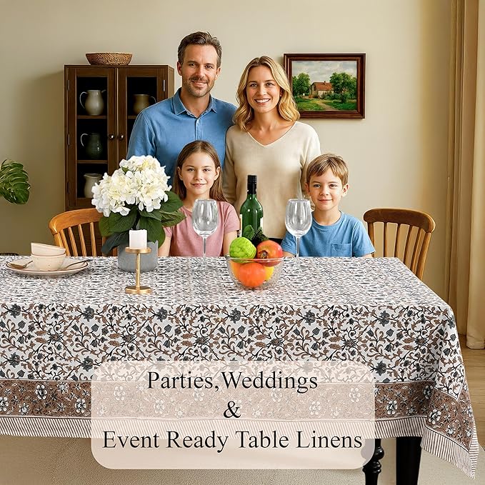 CPC Autumn Vine Tablecloth 100% Cotton 72x140 Inch Indian Block Print Rectangle Table Cover, Table Cloth for Gifting in Weddings, Halloween, Fall, Christmas, Thanksgiving