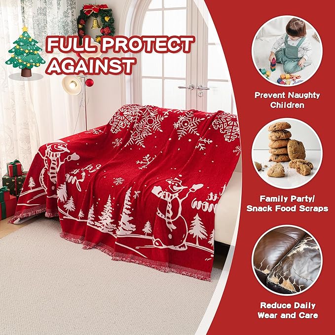 MEETSKY Red Couch Cover Christmas Sofa Slipcover Couch Protector Covers for Sectional Sofa,Universal Fit for Couch 3 Seat, Thick Washable Soft Touch for Pets, 71" x 134"