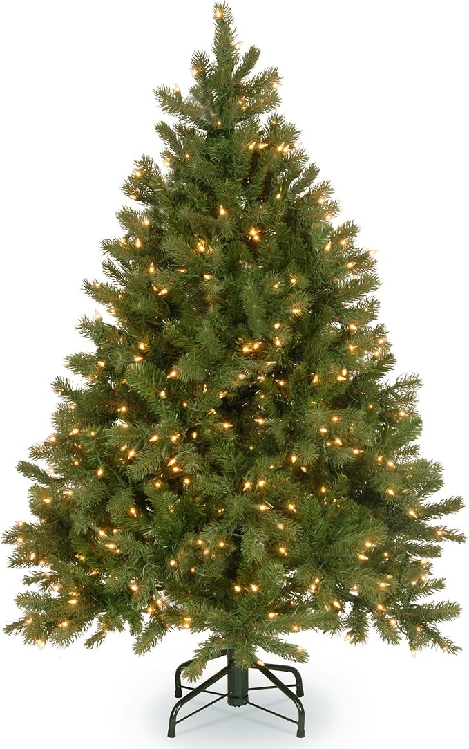 National Tree Company 4.5 ft Pre-Lit Downswept Douglas Fir Artificial Christmas Tree, 300 LED Lights, 525 Tips, Foot Pedal, 10 Light Functions, Includes Stand, Green