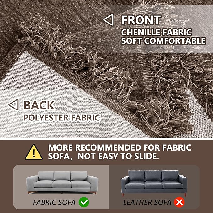 MEETSKY Couch Cover Sofa Cover Washable,Chenille Jacquard Sofa Covers for 2 Cushion Couch Sofa, Sofa Slipcover Loveseat Pet Couch Covers for Sectional Sofa, 71" x 118", Dark Chocolate