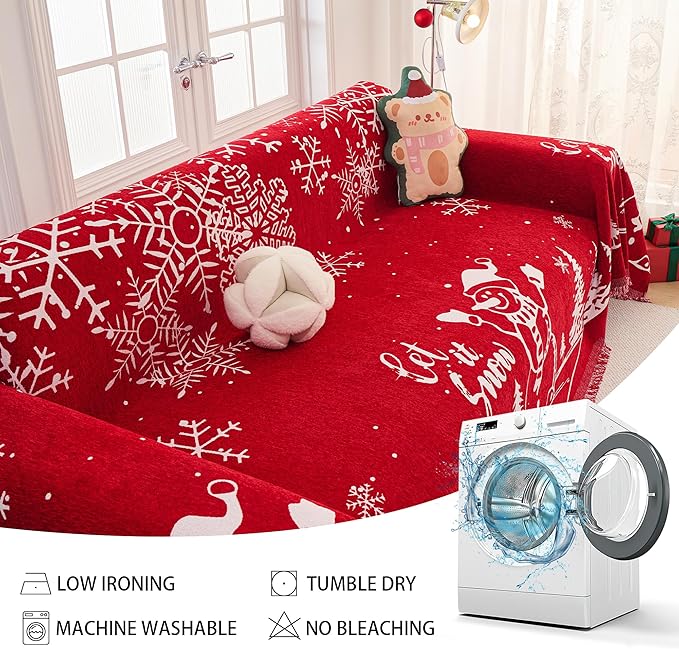MEETSKY Red Couch Cover Christmas Sofa Slipcover Couch Protector Covers for Sectional Sofa,Universal Fit for Couch 3 Seat, Thick Washable Soft Touch for Pets, 71" x 134"