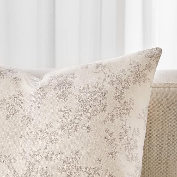 100% Cotton French Pastoral Throw Pillow Covers Set of 2, 18x18 Inch Grey Farmhouse Decorative Cushion Covers for Sofa Bed Living Room Home Decor