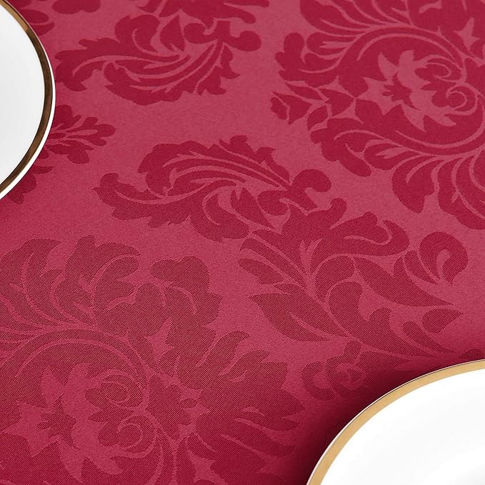 maxmill Square Table Cloth Damask Design Water Proof Wrinkle Free Heavy Weight Soft Tablecloth Decorative Fabric Table Cover for Outdoor and Indoor Use Square 60 x 60 Inch Ruby Red