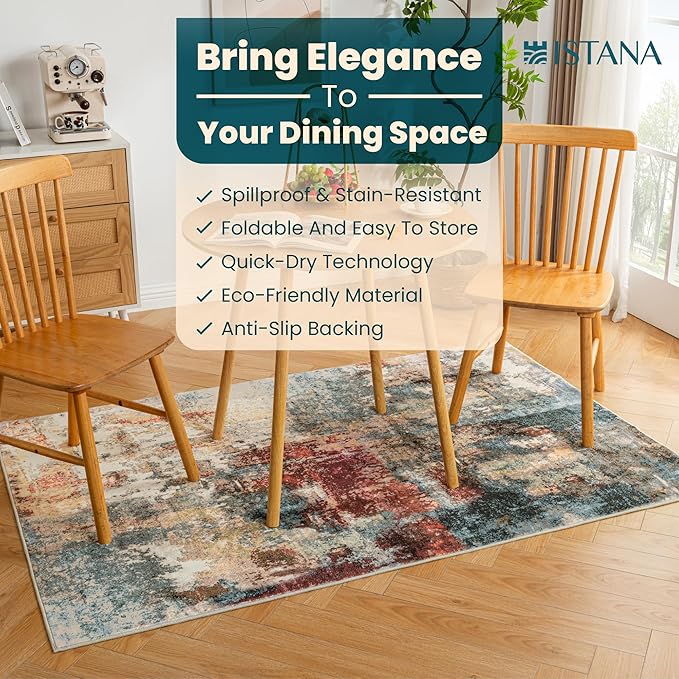 Istana 4x6 Area Rug - Multi/Red Rugs for Living Room 4x6 - Foldable Rugs for Bedroom - Stain Resistant Washable Rug - Eco-Friendly Boho Area Rugs - Easy to Clean Living Room Rug 4 x 6
