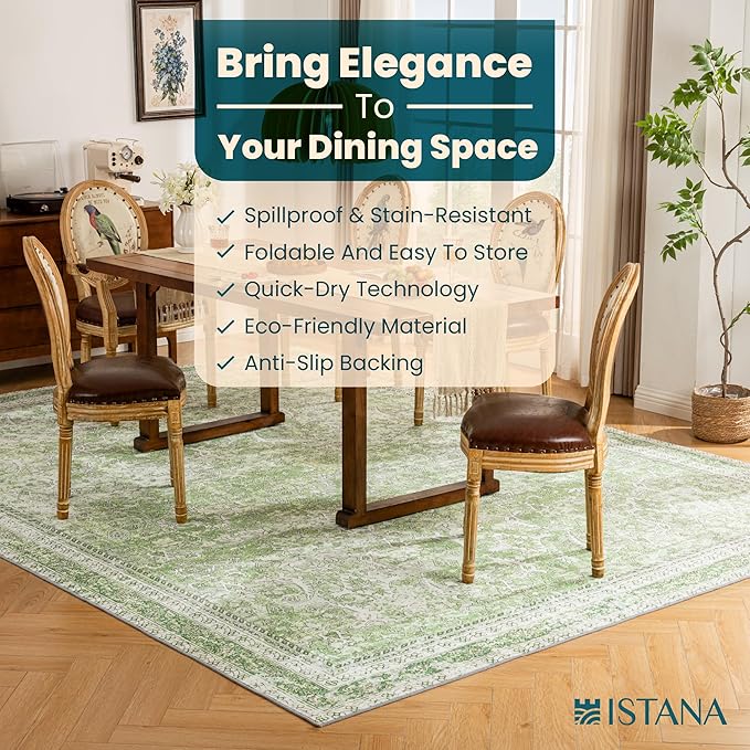 Istana 9x12 Area Rug - Light Green 9 x 12 Area Rugs for Living Room - Foldable 9x12 Rugs for Bedroom/Living Room Rug -Stain Resistant Washable Rugs - Eco-Friendly Area Rugs