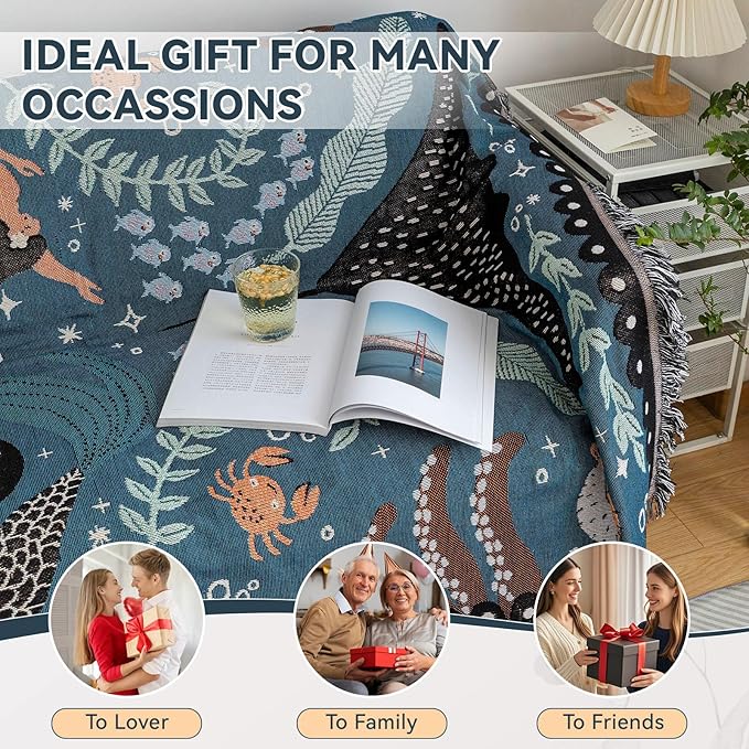 VClife Cute Couch Cover Sofa Covers for Dog, Non Slip Couch Covers for 3 Cushion Couch Sofa, Sea Fish Shark Mermaid Pattern Couch Slipcover for 3 Seater, Soft Cotton Linen Sofa Protector, 71"X150"