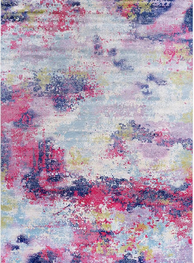 Non Slip Rugs 5x7 Modern Abstract Easy Silk Rubber Backing Soft Area Rug for Living Room Easy to Clean Non Shedding Kitchen for Bedroom Indoor Carpet (Lilac - Purple, 5x7)